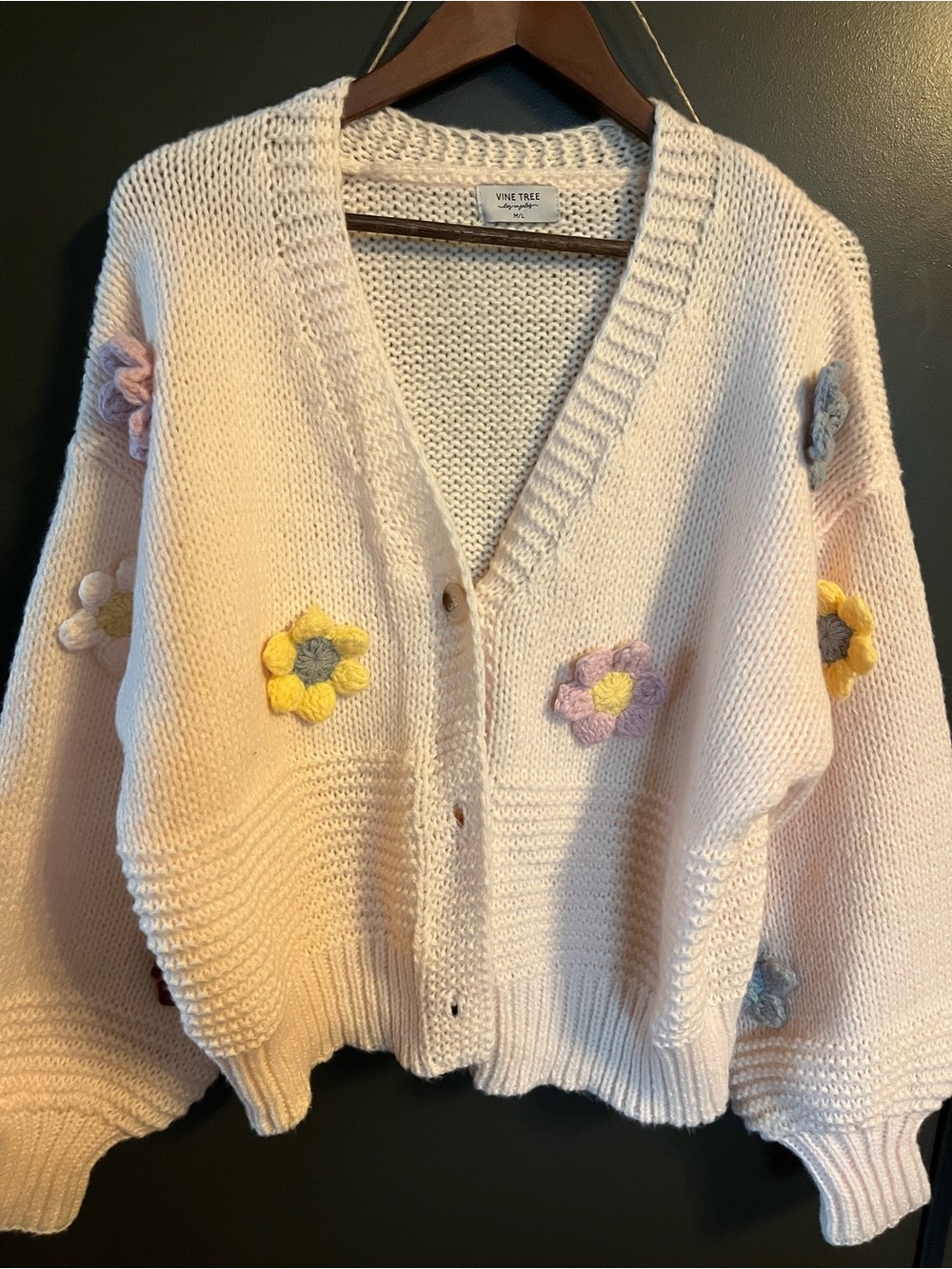 Pink Floral Knit Cardigan Sweater